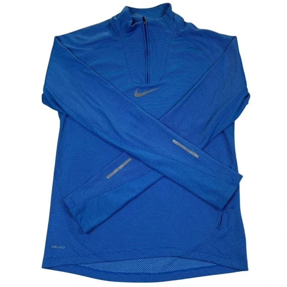 Nike Running Dri-FIT Mens Medium Blue Striped Quarter Zip Pullover Long Sleeve‎